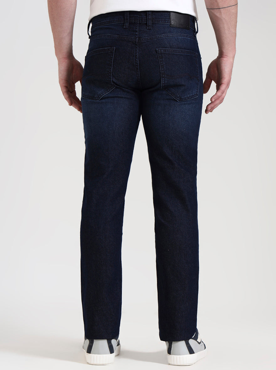 Dark Blue Washed Straight Fit Jeans | Greenfibre