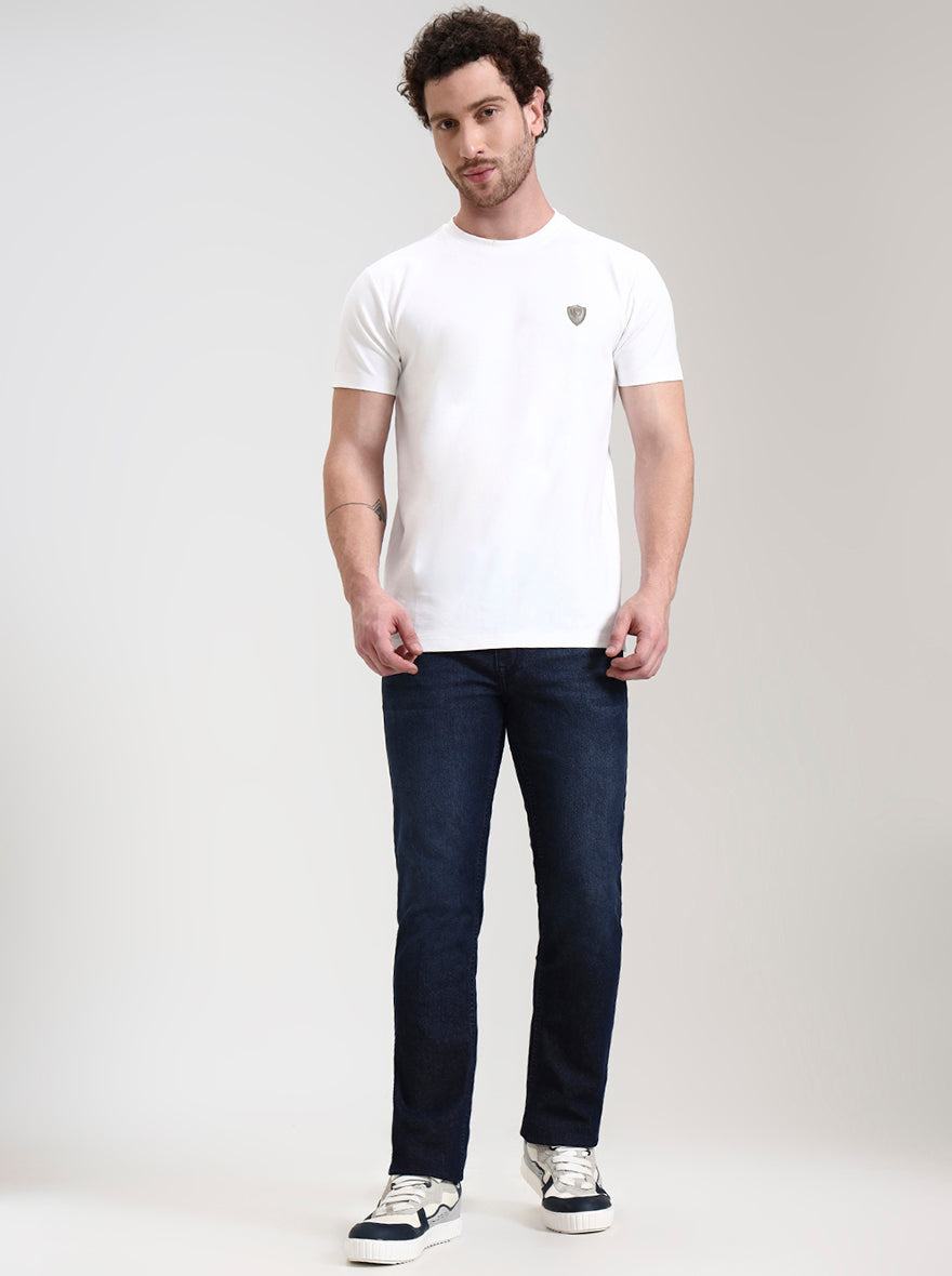 Dark Blue Washed Straight Fit Jeans | Greenfibre