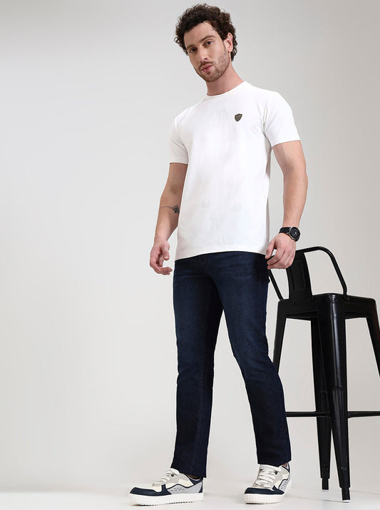 Dark Blue Washed Straight Fit Jeans | Greenfibre