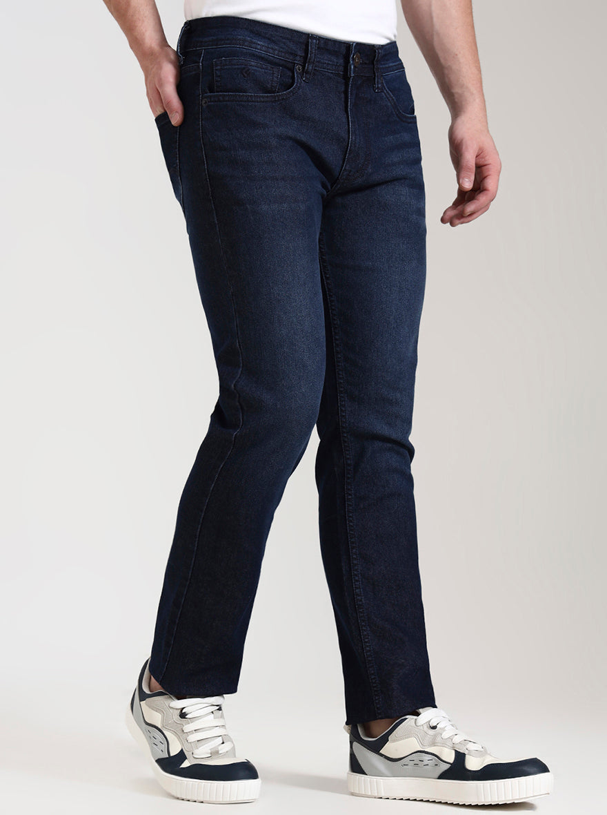 Dark Blue Washed Straight Fit Jeans | Greenfibre