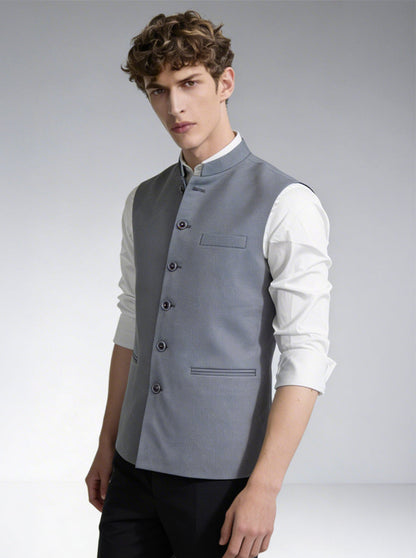 Grey Solid  Waistcoat | Greenfibre