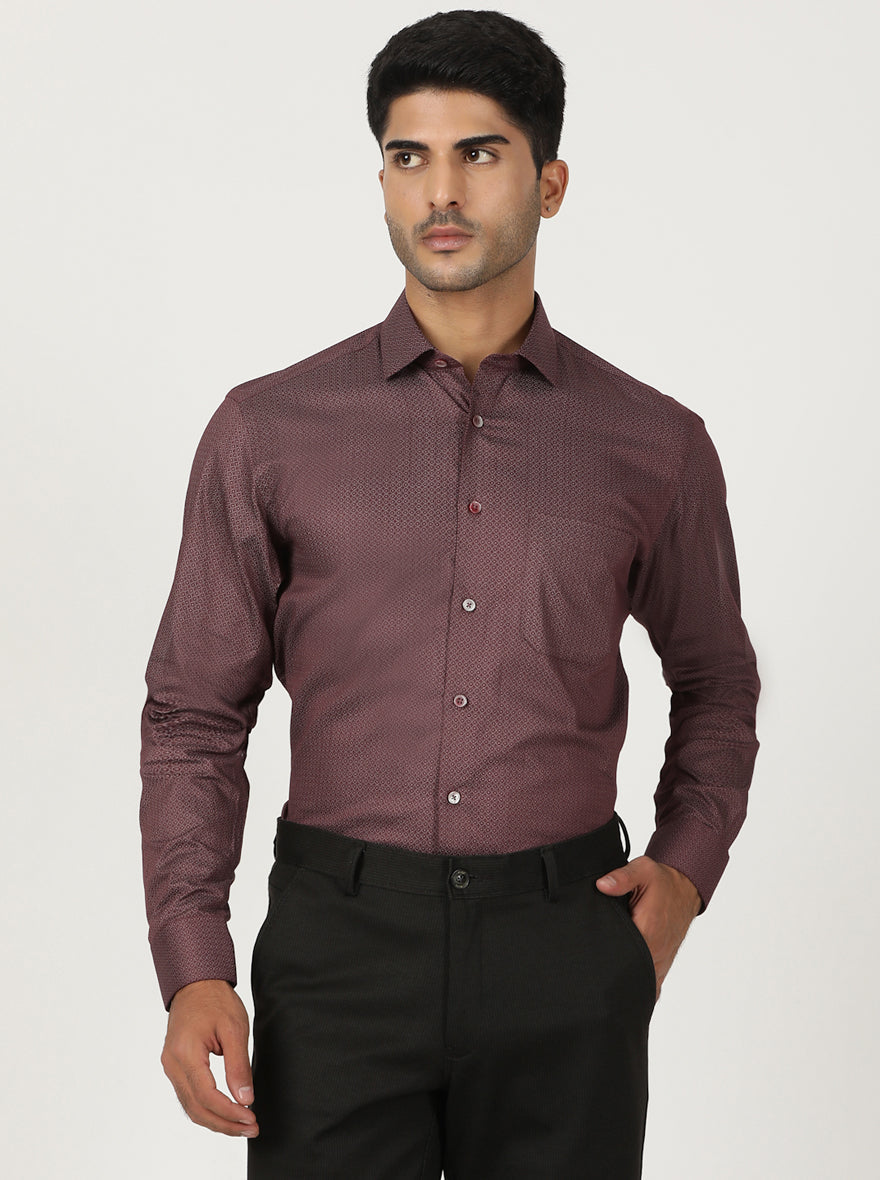 Maroon Printed Slim Fit Formal Shirt | Greenfibre