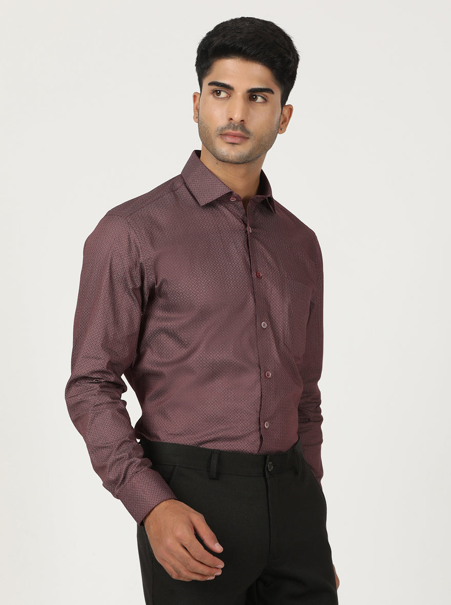 Maroon Printed Slim Fit Formal Shirt | Greenfibre