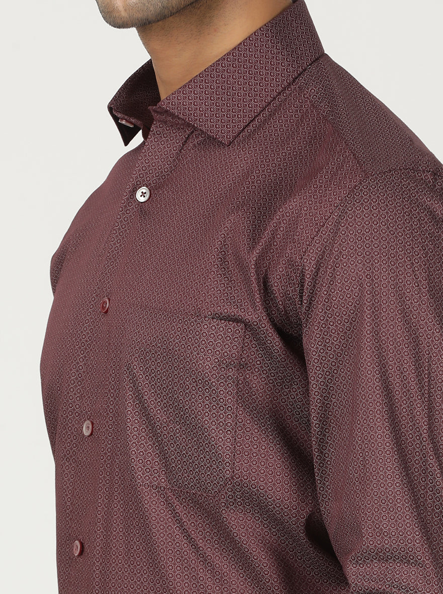 Maroon Printed Slim Fit Formal Shirt | Greenfibre