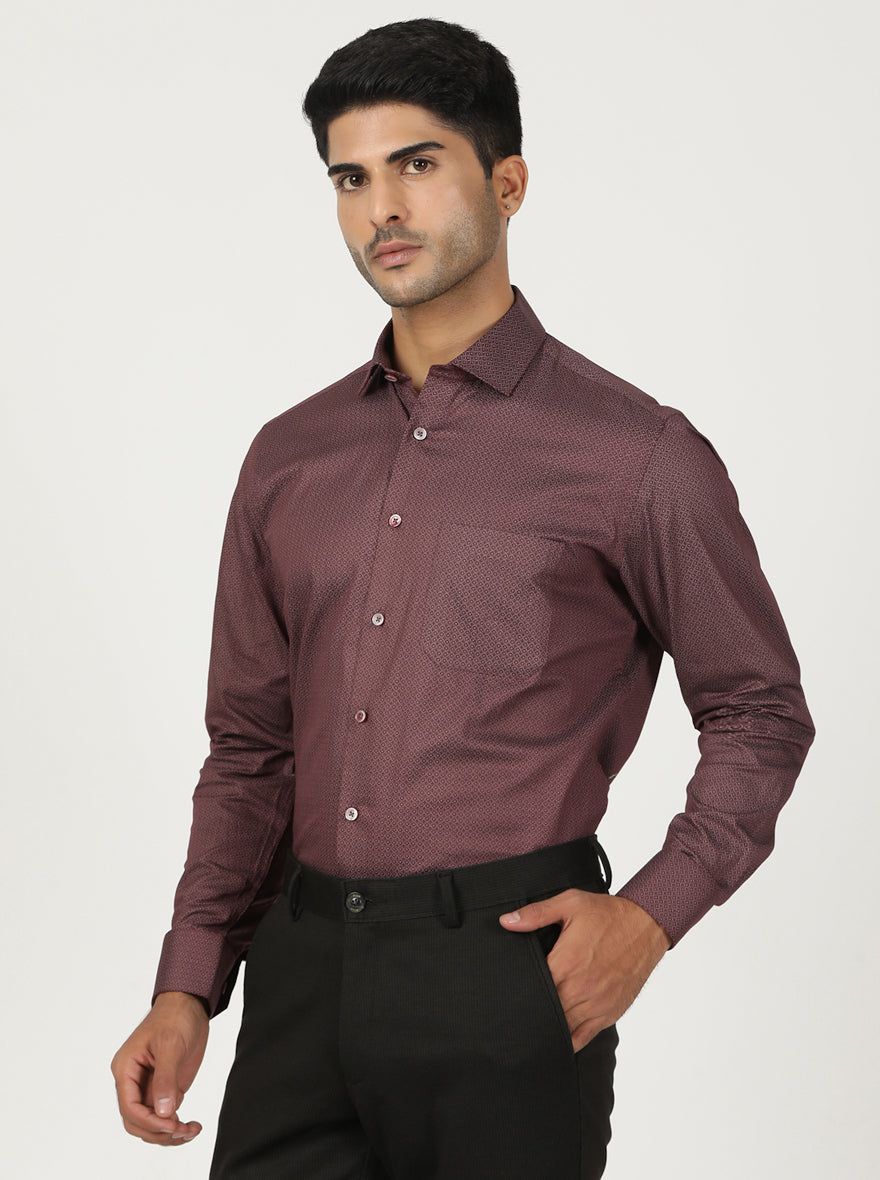 Maroon Printed Slim Fit Formal Shirt | Greenfibre