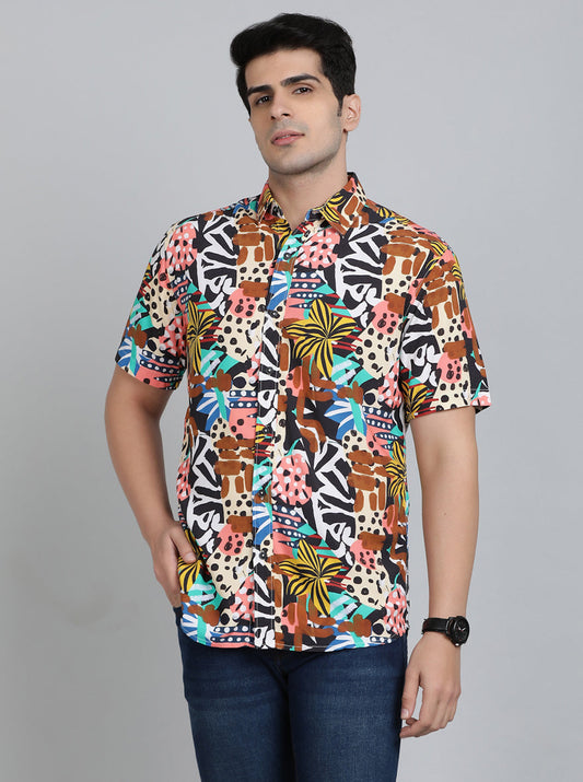 Multicolor Printed Slim Fit Casual Shirt | JadeBlue