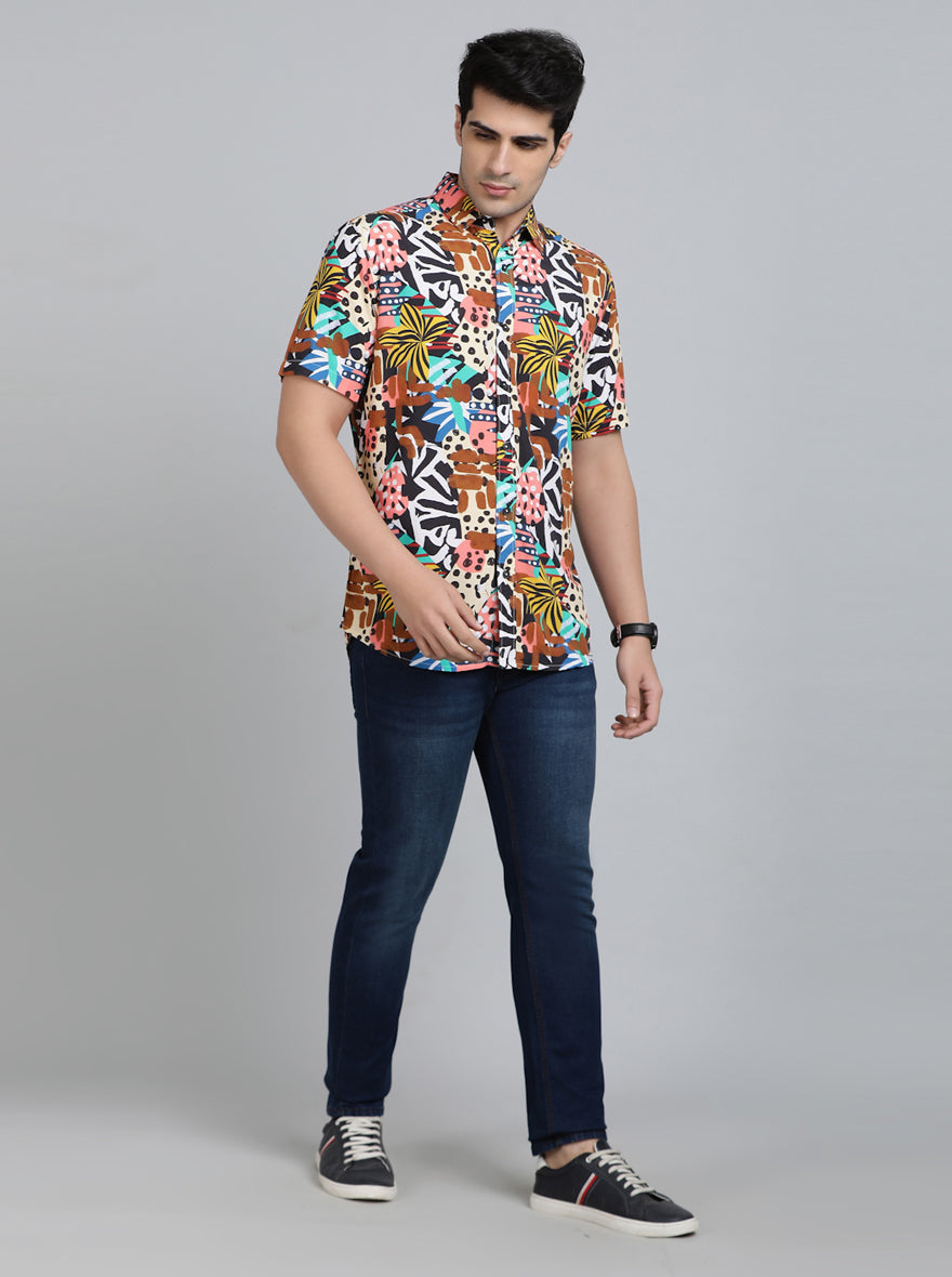 Multicolor Printed Slim Fit Casual Shirt | JadeBlue