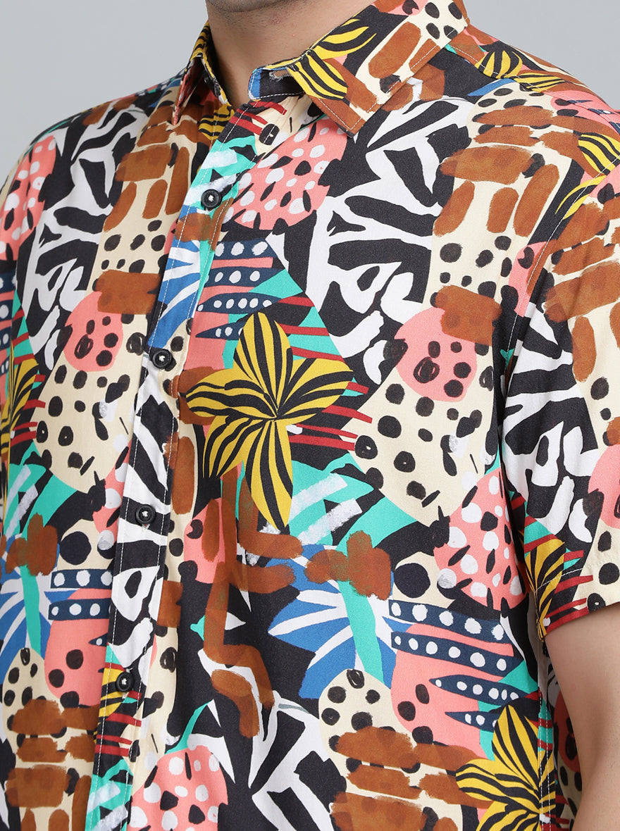 Multicolor Printed Slim Fit Casual Shirt | JadeBlue