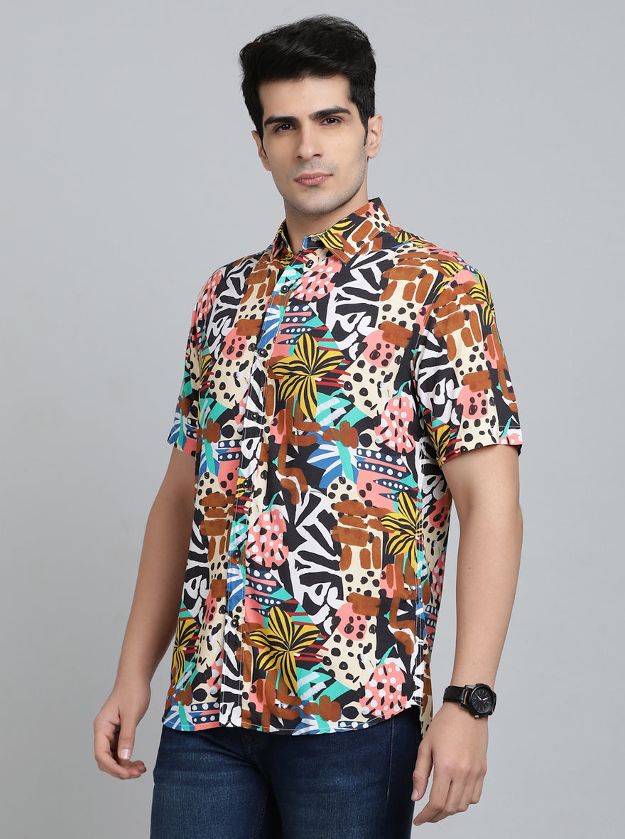 Multicolor Printed Slim Fit Casual Shirt | JadeBlue