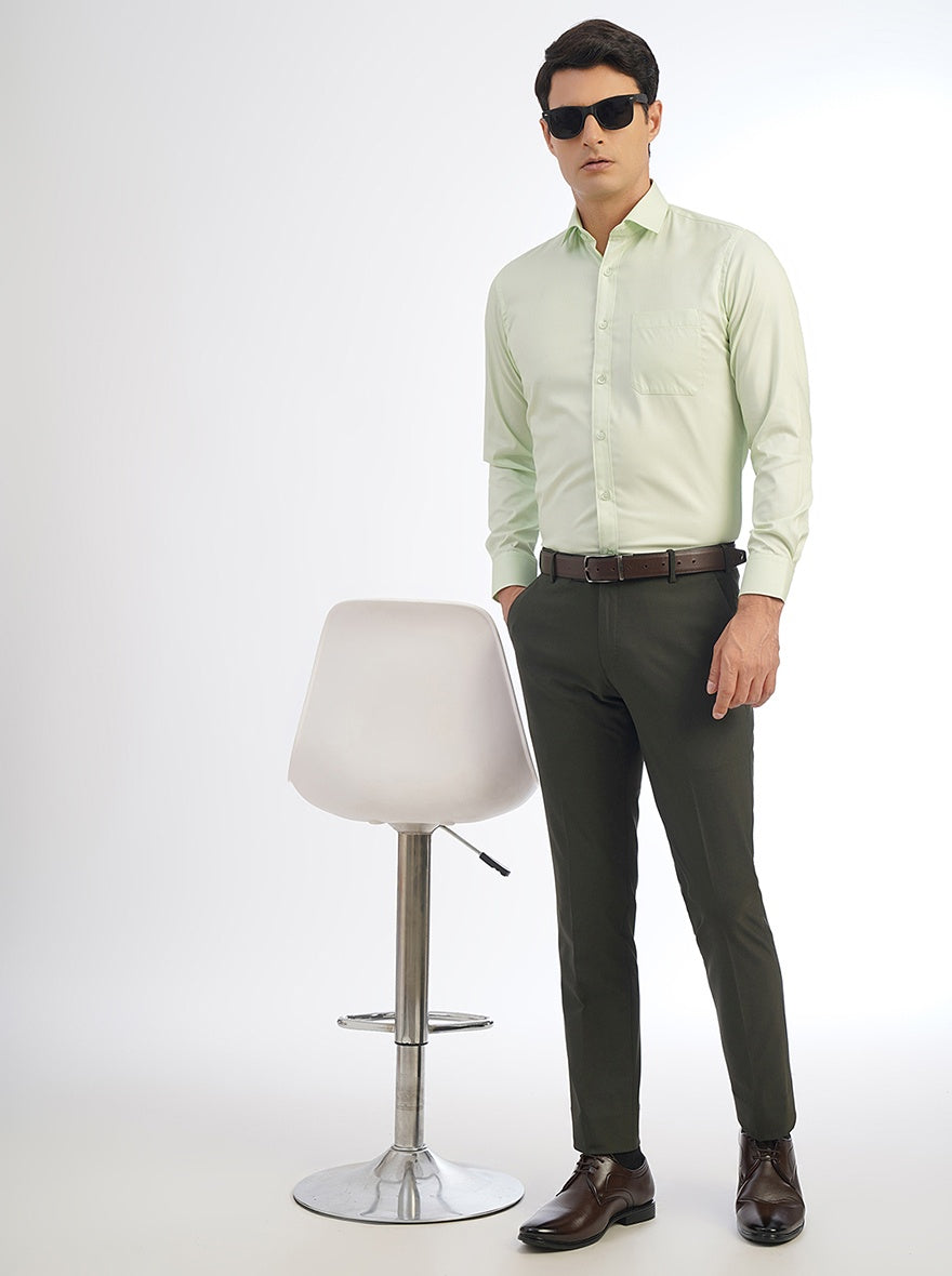 Light Green Solid Slim Fit Formal Shirt | Greenfibre