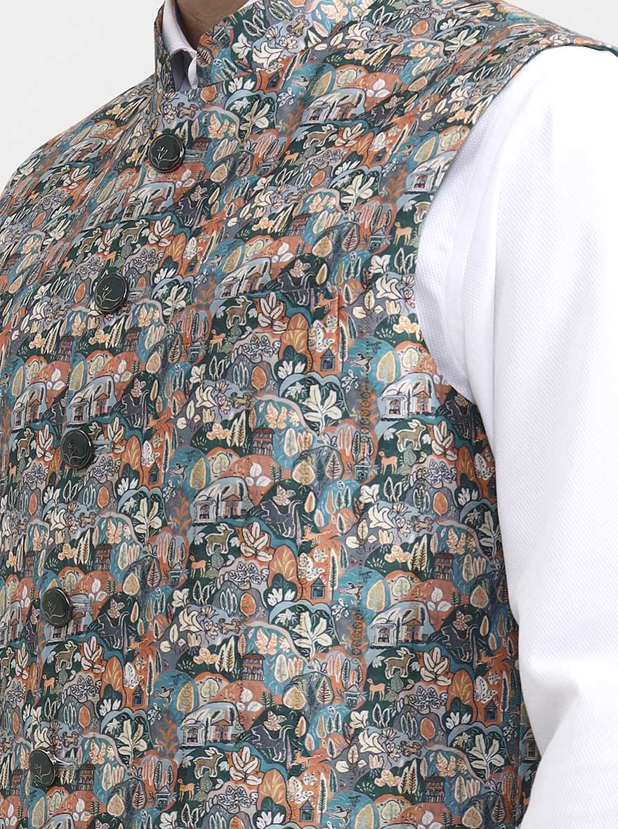 Green & Orange Printed  Waistcoat | Greenfibre