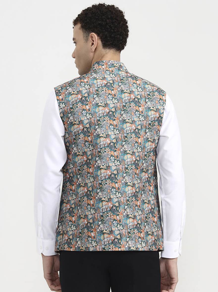 Green & Orange Printed  Waistcoat | Greenfibre