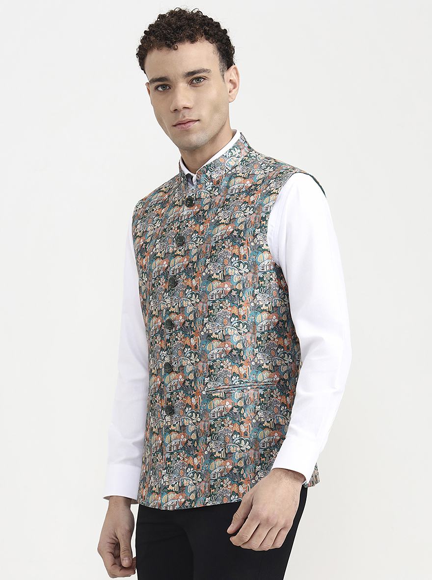 Green & Orange Printed  Waistcoat | Greenfibre