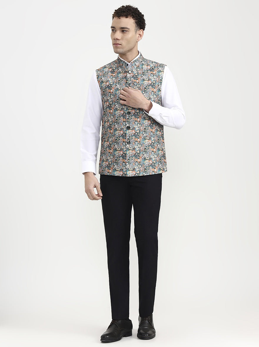 Green & Orange Printed  Waistcoat | Greenfibre