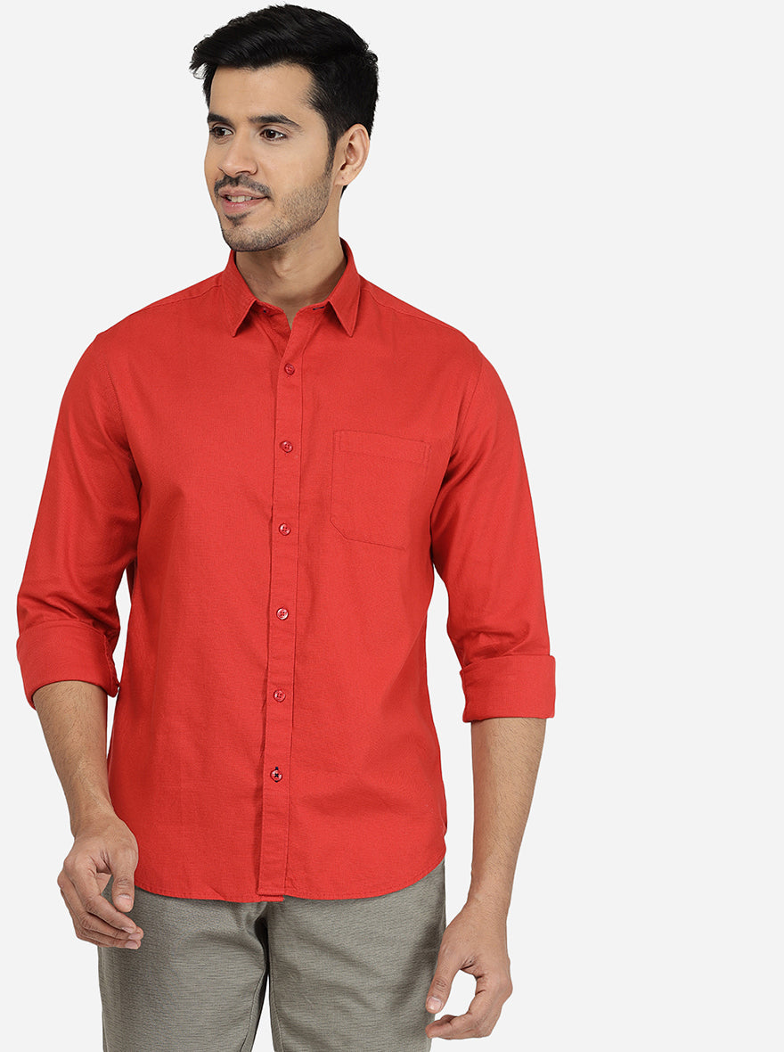 Paprika Red Solid Classic Fit Casual Shirt | Greenfibre