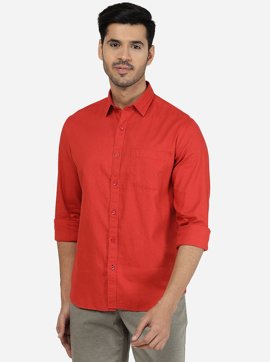 Paprika Red Solid Classic Fit Casual Shirt | Greenfibre