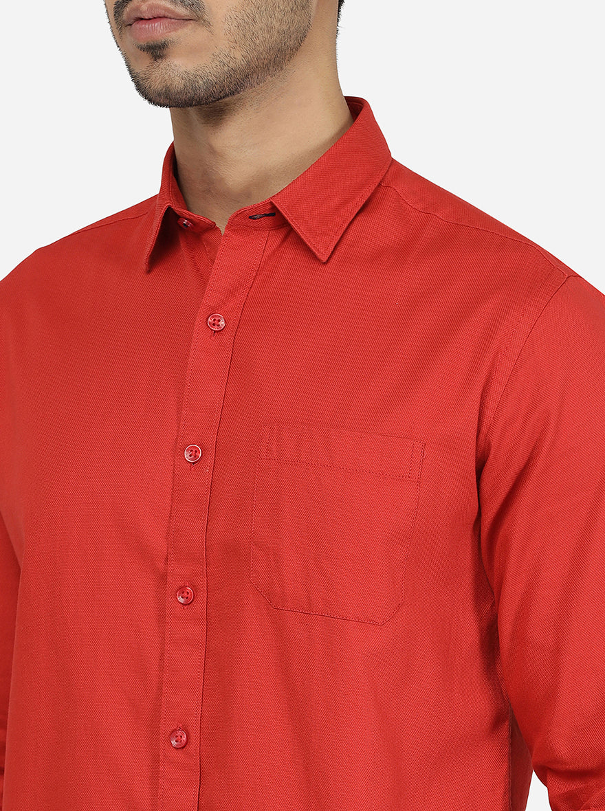 Paprika Red Solid Classic Fit Casual Shirt | Greenfibre