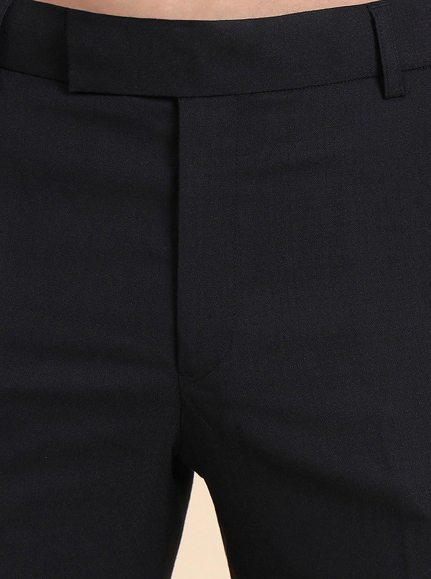 Navy Blue Solid Slim Fit Formal Trouser | Greenfibre