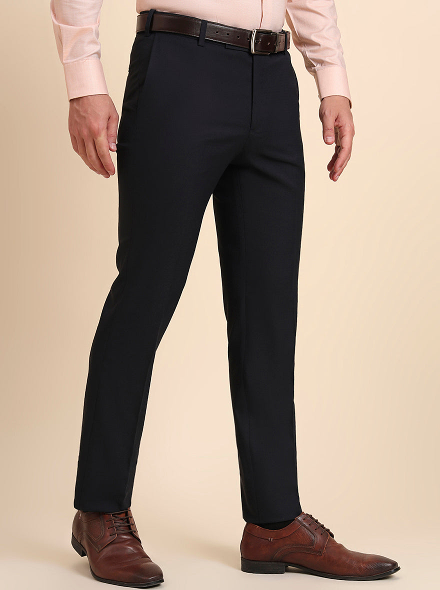 Navy Blue Solid Slim Fit Formal Trouser | Greenfibre