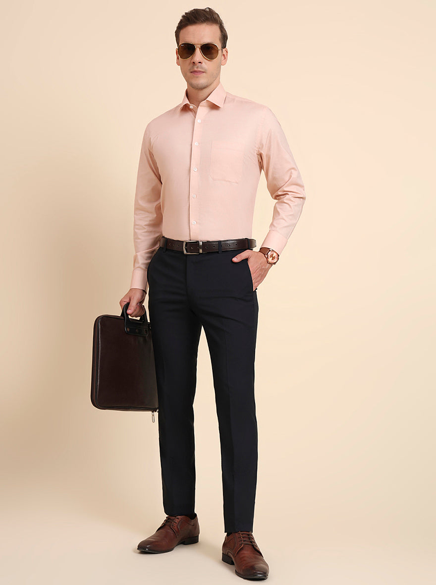 Navy Blue Solid Slim Fit Formal Trouser | Greenfibre
