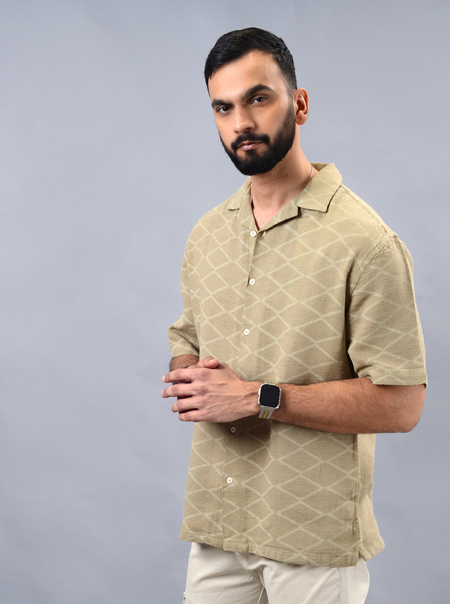 Khaki Checked Slim Fit Casual Shirt | JadeBlue