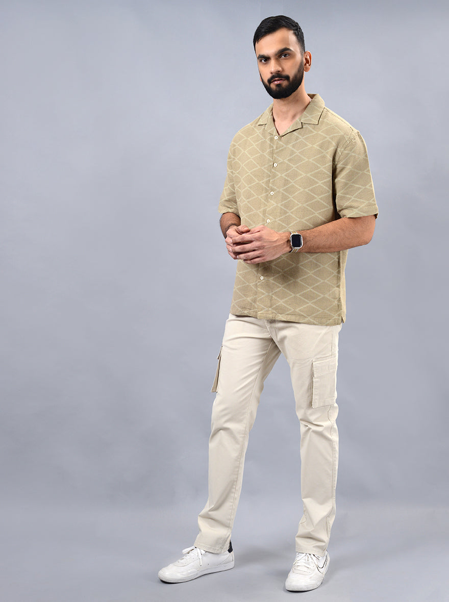 Khaki Checked Slim Fit Casual Shirt | JadeBlue