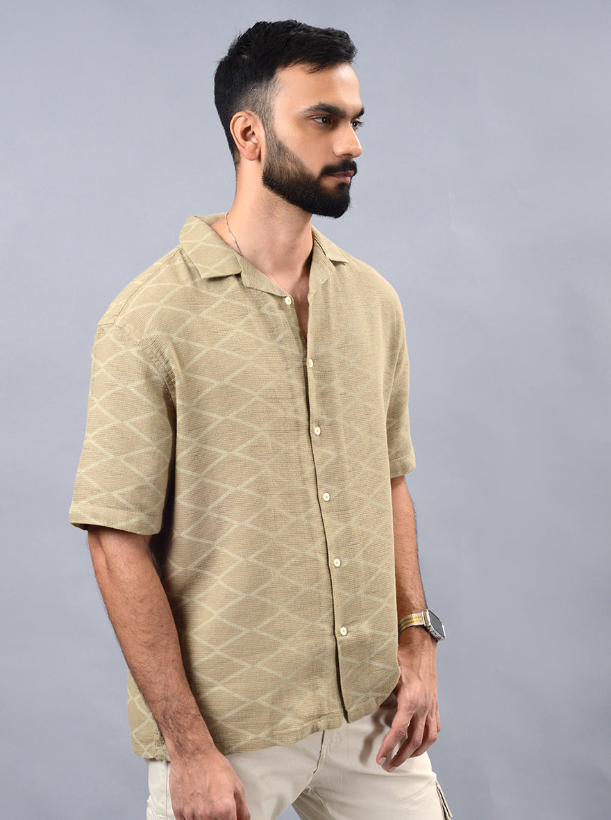 Khaki Checked Slim Fit Casual Shirt | JadeBlue