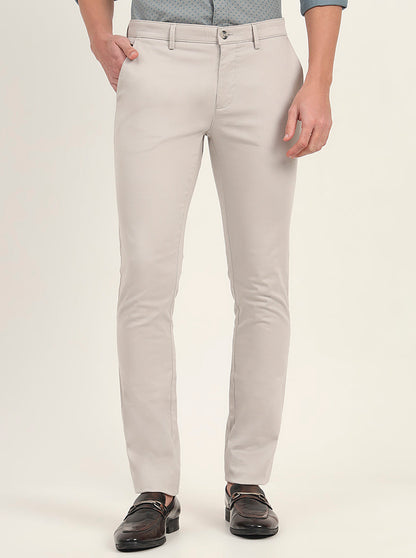 Light Grey Solid Super Slim Fit Casual Trouser | Greenfibre