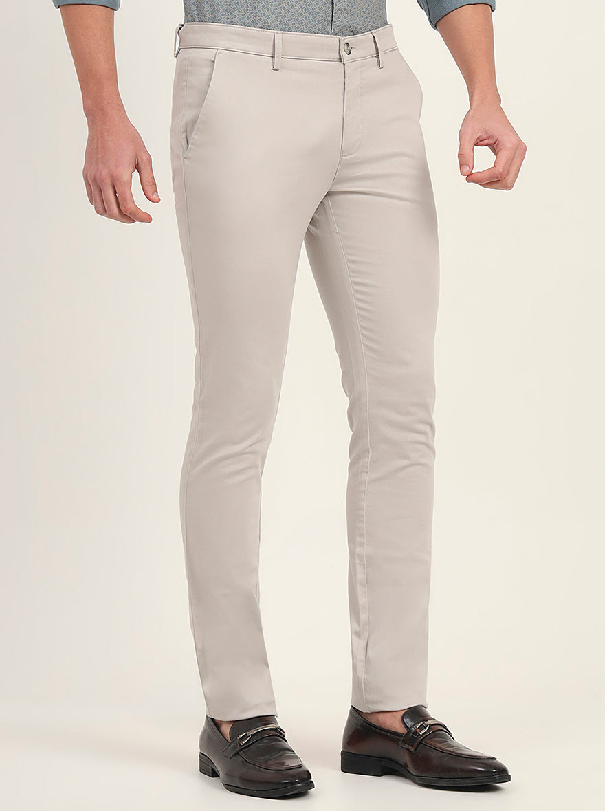 Light Grey Solid Super Slim Fit Casual Trouser | Greenfibre