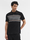 Black Striped Slim Fit Polo T-Shirt | Greenfibre