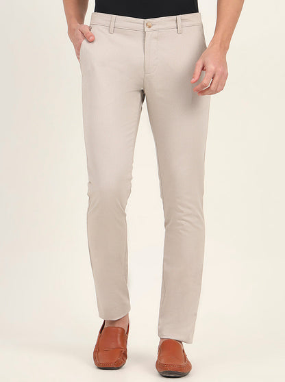 Light Grey Printed Super Slim Fit Casual Trouser | Greenfibre