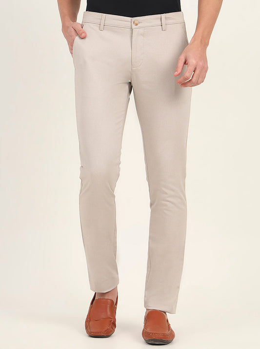 Light Grey Printed Super Slim Fit Casual Trouser | Greenfibre