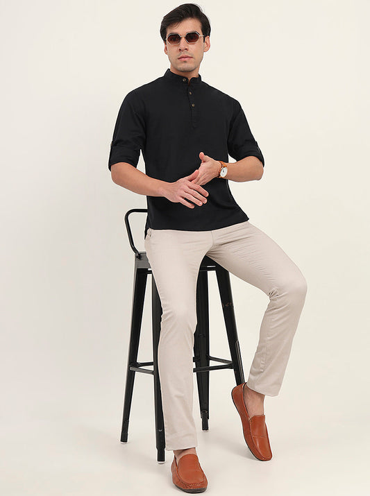 Light Grey Printed Super Slim Fit Casual Trouser | Greenfibre