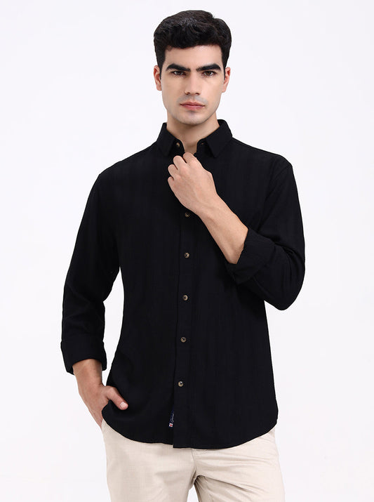 Black Striped Slim Fit Formal Trouser | Greenfibre