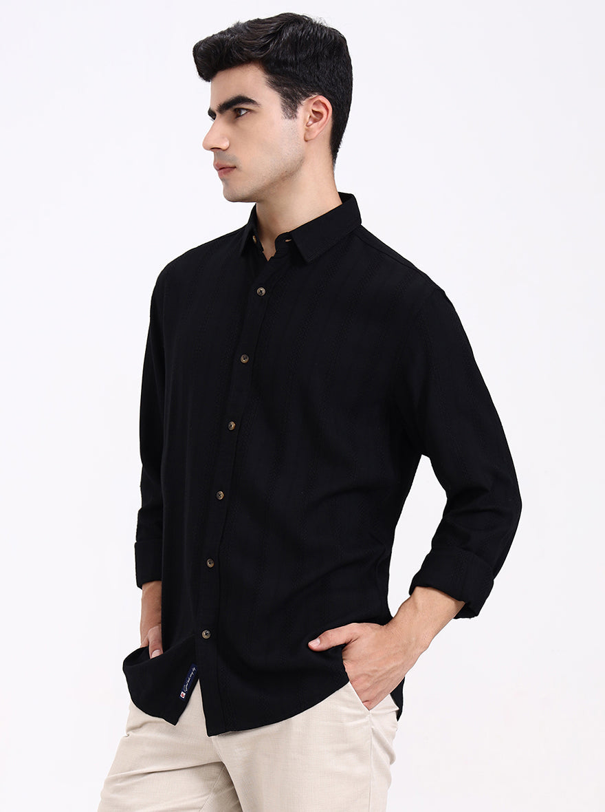 Black Striped Slim Fit Formal Trouser | Greenfibre