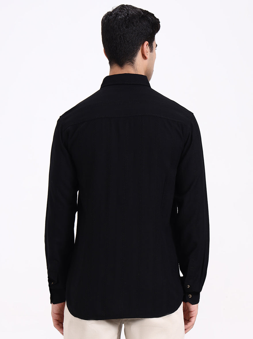 Black Striped Slim Fit Formal Trouser | Greenfibre