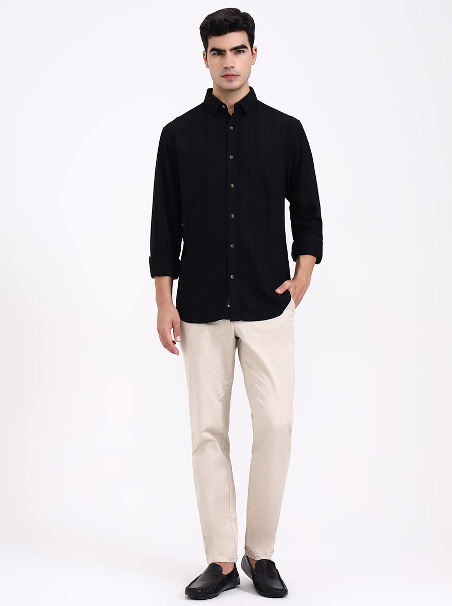 Black Striped Slim Fit Formal Trouser | Greenfibre