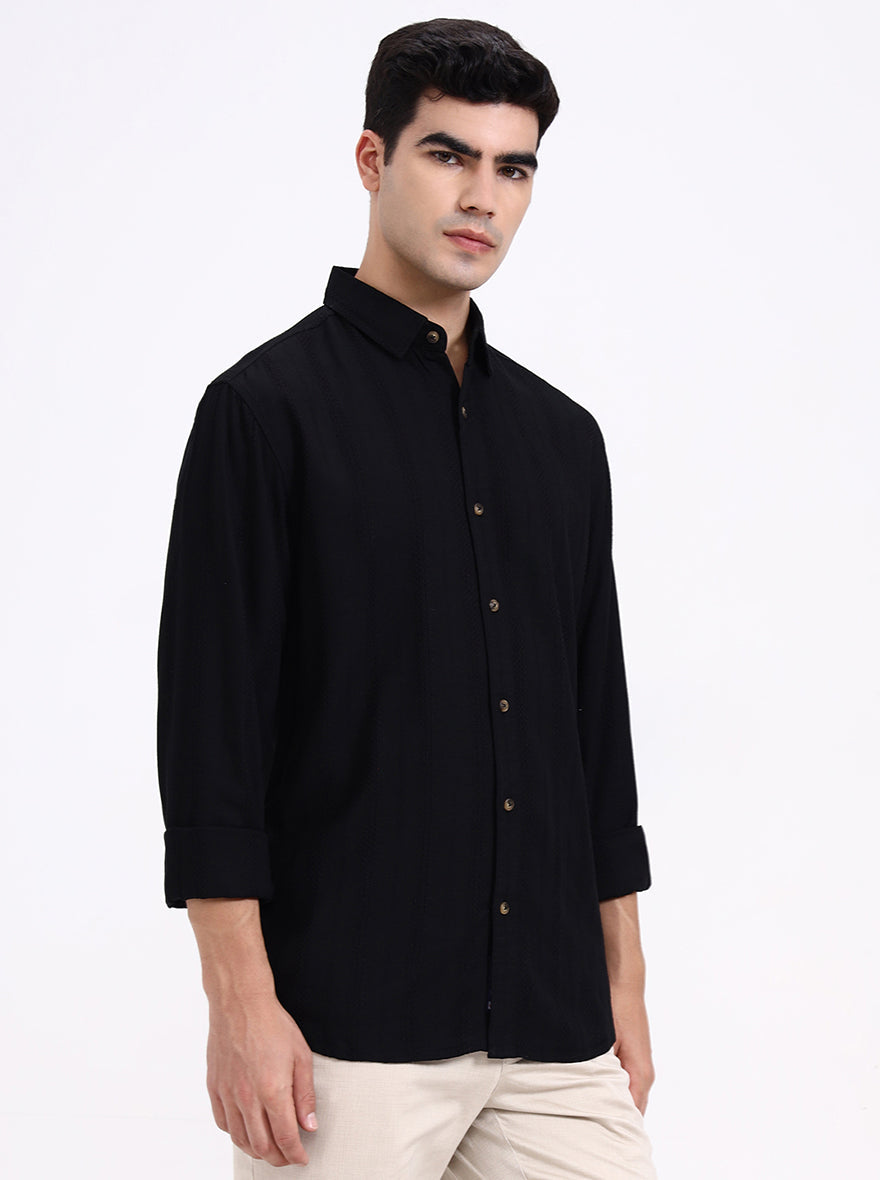 Black Striped Slim Fit Formal Trouser | Greenfibre