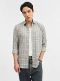 Olive Checked Tailored Fit Semi Casual Shirt | Greenfibre