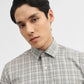 Olive Checked Tailored Fit Semi Casual Shirt | Greenfibre