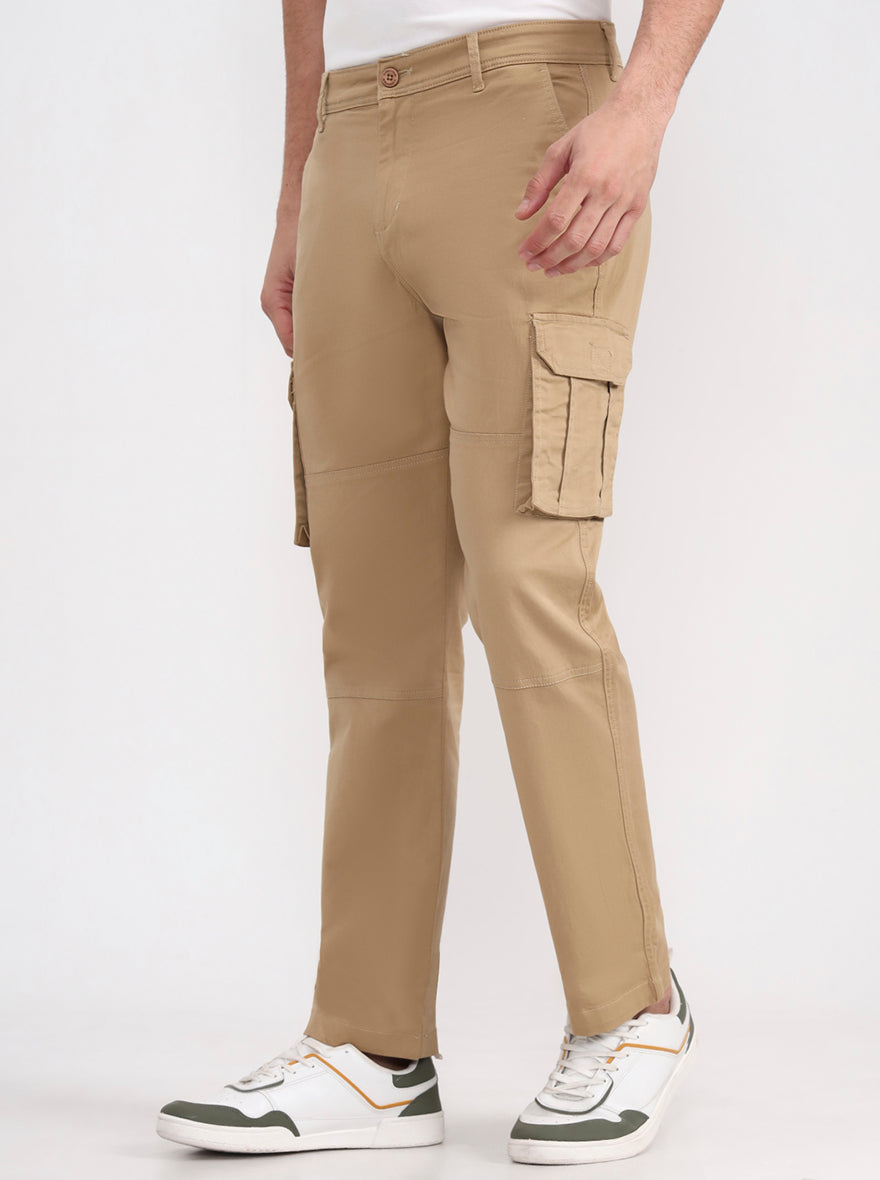 Camel Khaki Solid Slim Fit Cargo Pant | Greenfibre