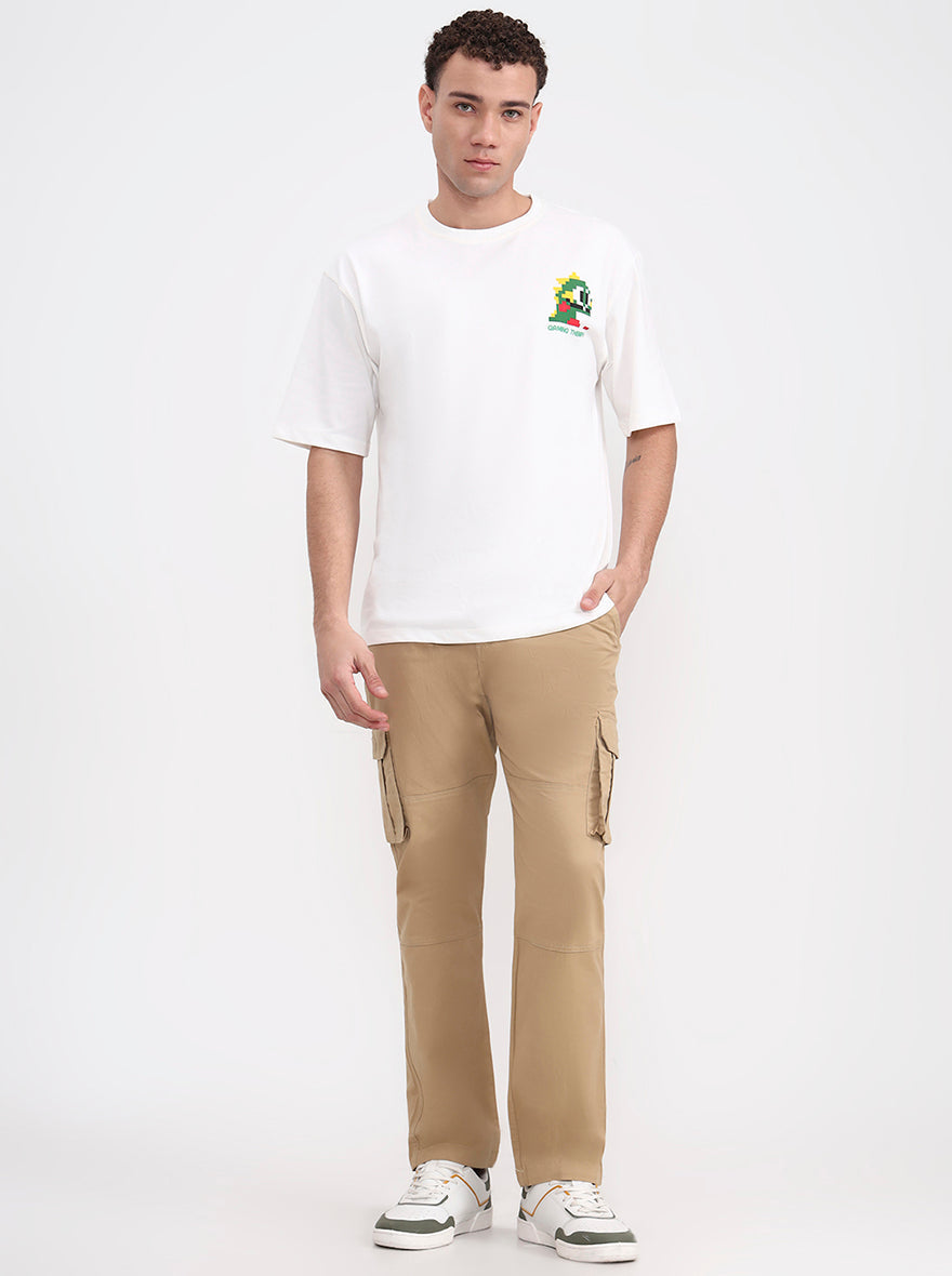 Camel Khaki Solid Slim Fit Cargo Pant | Greenfibre