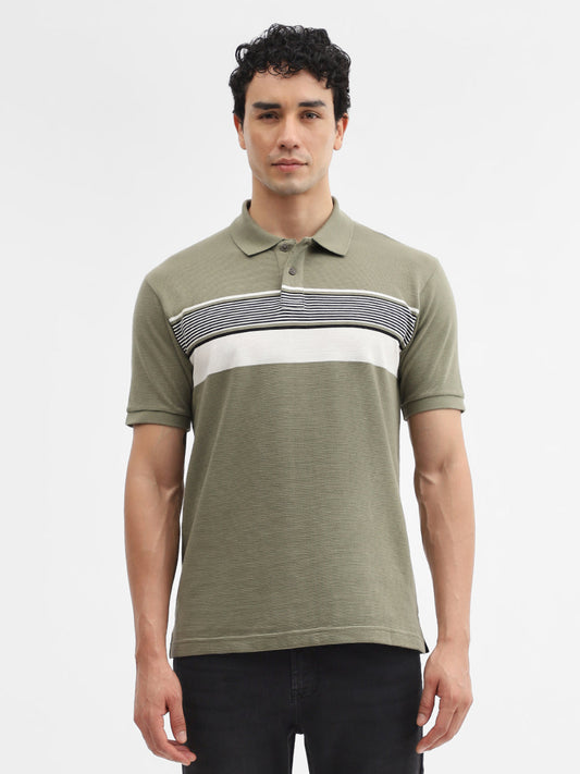 Green & White Striped Slim Fit Polo T-Shirt | Greenfibre