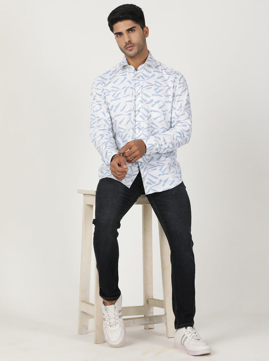 White Printed Slim Fit Party Wear Shirt | Greenfibre