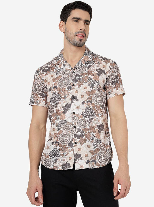 Brown Printed Slim Fit Casual Shirt | Greenfibre