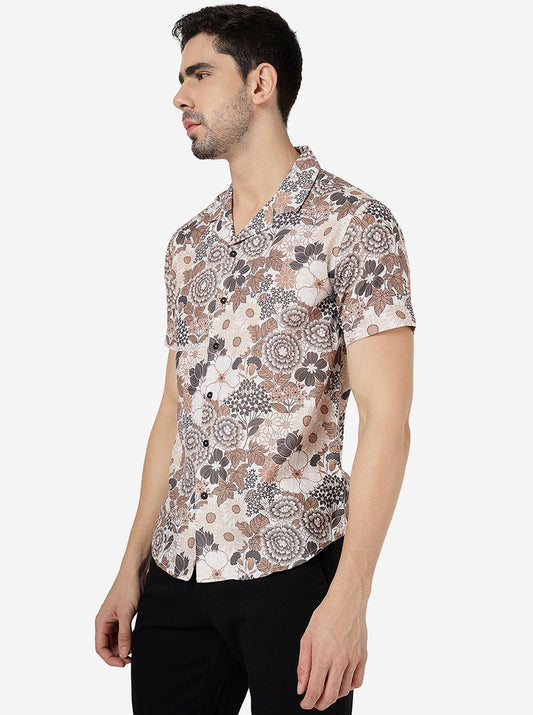 Brown Printed Slim Fit Casual Shirt | Greenfibre