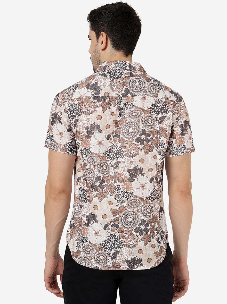 Brown Printed Slim Fit Casual Shirt | Greenfibre