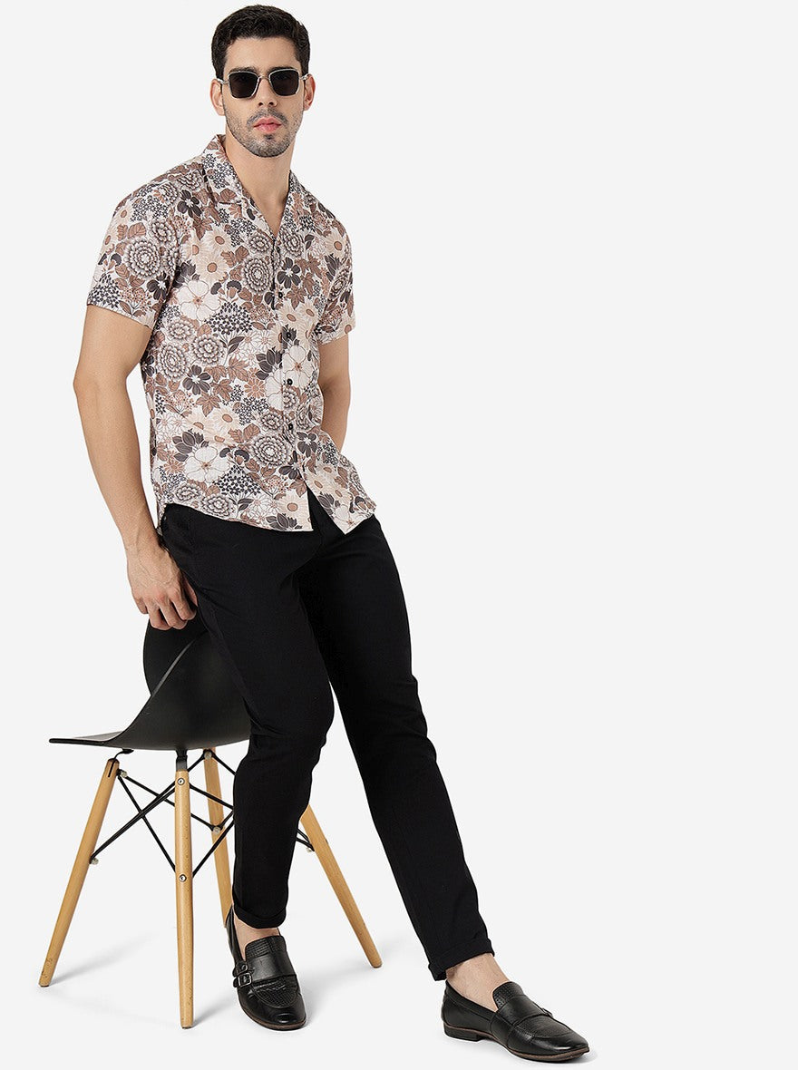 Brown Printed Slim Fit Casual Shirt | Greenfibre