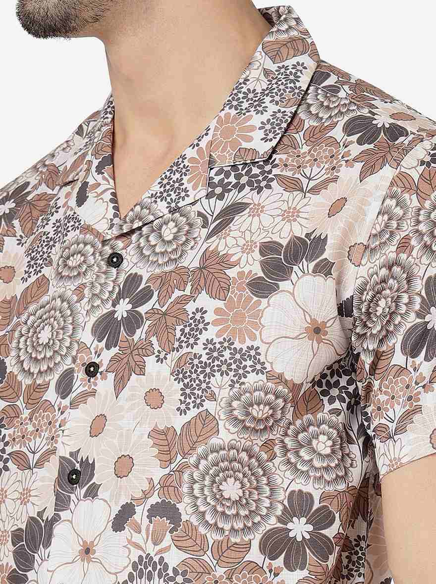 Brown Printed Slim Fit Casual Shirt | Greenfibre