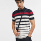 Navy Blue & White Striped Slim Fit Polo T-Shirt | Greenfibre